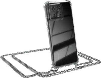 Produktbild von EAZY CASE Metall Handykette für Xiaomi 13, Handyhülle mit Umhängeband, Silikonhülle, Metallkette für Smartphone in Silber