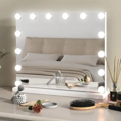 Immagine prodotto di Specchio da trucco hollywoodiano con illuminazione, 14 LED dimmerabili, 3 modalità di colore, controllo touch, dimensioni 50x12x43 cm