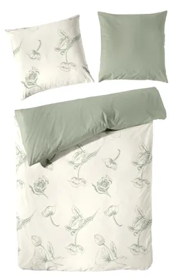 Produktbild von Primera Halbleinen Sommer Bettwäsche 135x200 Blumen Wende ecrue oliv 183002-057