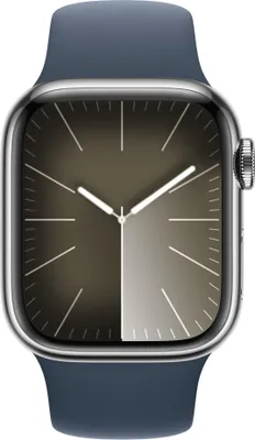 Produktbild von APPLE Watch Series 9 GPS + Cellular 41mm Silver Stainless Steel Case with Storm Blue Sport Band