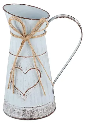 Rustikale Vase aus verzinktem Metall, Herz-Design, 11 x 23,5 cm, Vintage-Deko