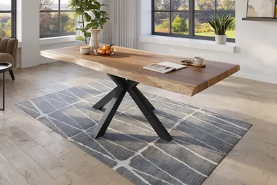 Produktbild von Baumkantentisch 240 x 110 cm Esstisch massiv Akazie Natur Spider-Gestell Schwarz TITAN