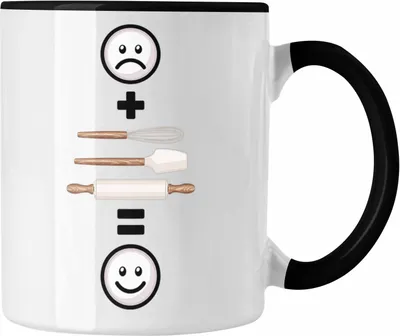 Produktbild von Trendation - Bäcker Tasse Geschenk für Bäckerei Bäcker Lustige Geschenkidee :( + Backen = :) Geburtstag (Schwarz)