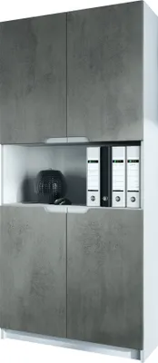 Produktbild von Vladon Büroschrank Logan V2,  Germany, Aktenschrank mit 5 Fächern und 4 Türen, Weiß matt/Beton Dunkel Optik (82 x 184 x 37 cm)