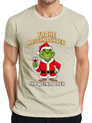 Produktbild von Frohe Arschnachten Weihnachtsgrinch Weinhumor Geschenk Weinparty Herren T-Shirt, Natur, 3XL
