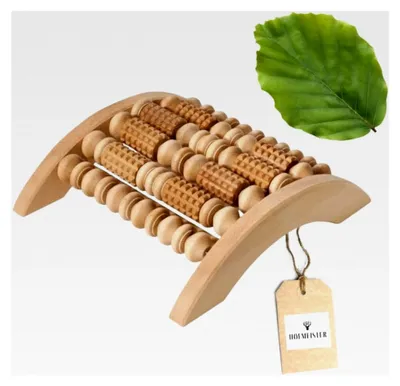 Produktbild von Massagegerät aus Buchenholz zur Linderung von Verspannungen und Schmerzen, Wellness für die Füße, Naturprodukt aus Europa, Fußmassage-Roller, 28 cm