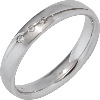 Produktbild von JOBO Partner Ring 925 Sterling Silber rhodiniert mattiert 3 Zirkonia Silberring Größe 56
