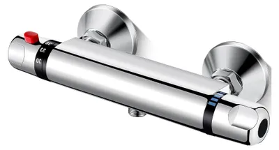Produktbild von Duscharmatur mit Thermostat, Aufputz Duschthermostat Mischbatterie Dusche Thermostat Duscharmaturen, Messing Thermostat Brausearmatur mit 38 °C Sicherheitstaste, Chrom
