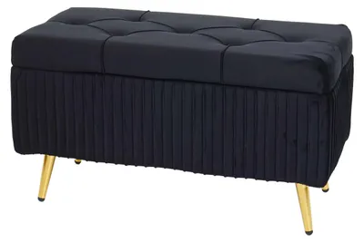 Produktbild von Sitzbank mit Stauraum HWC-K50, Polsterbank Aufbewahrungstruhe Garderobenbank Bank, Samt Metall 80x40cm  schwarz