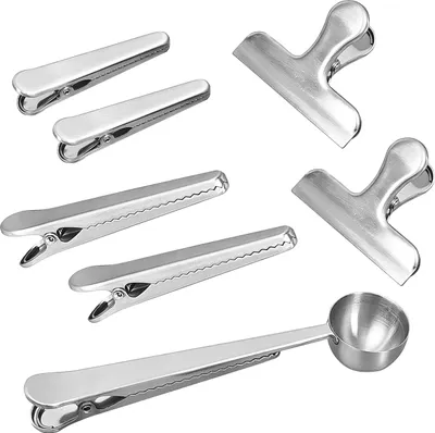 Image de bremermann Set de pinces de fermeture 7 pièces, y compris le fil à plomb pour café, acier inoxydable