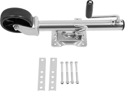 Produktbild von Anhänger-Stützrad - Stabilisierungs-Wagenheber mit Kurbel - Tragkraft 544 kg - 15 cm Vollgummi-Rad - Für Wohnwagen Boot Anhänger - Elfenbein
