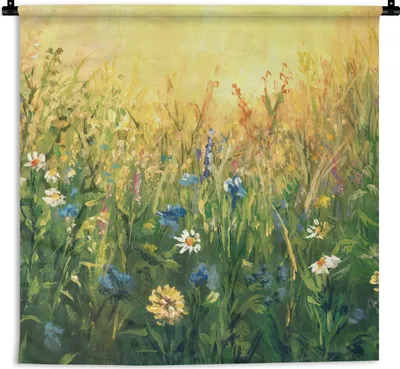 Produktbild von MuchoWow® Wandteppich Wandbehang Blumen - Aquarell - Sonne 120x120 cm Tapisserie Dekoration Wandtuch - Modern - Baumwollgewebe