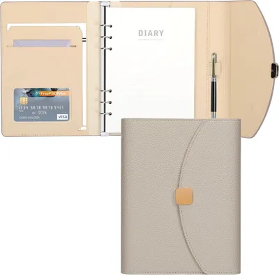 Produktbild von Kunstleder A5 Binder Notizbuch 6 Ring Budget Journal Planer 100 Blatt Khaki