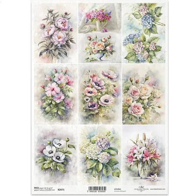 Image de ITD Papier de riz découpage Papier de bricolage Technique de la serviette R2471 Fleurs d'été, bouquets