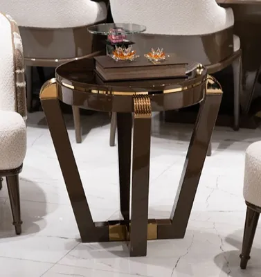Produktbild von Casa Padrino Luxus Beistelltisch Braun / Gold - Runder Massivholz Beistelltisch - Wohnzimmer Möbel - Hotel Möbel - Luxus Möbel