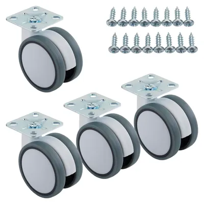 Produktbild von SOTECH Möbelrolle Hamm Ø 60 mm weiß/grau – ohne Bremse, Anschraubplatte 47×47 mm (4 Stück)