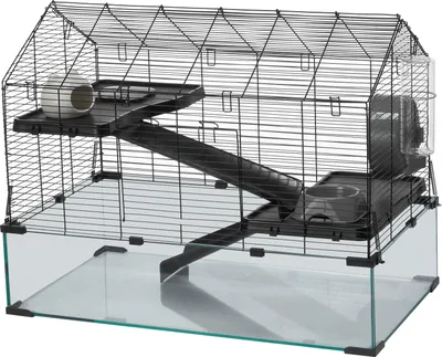 Obrázek produktu pro SucceBuy klec pro křečky, 360° výhled, průhledné stanoviště, 29,5 x 17,3 x 24 palců, prostorná pro malá domácí zvířata, s příslušenstvím, větraná a přenosná