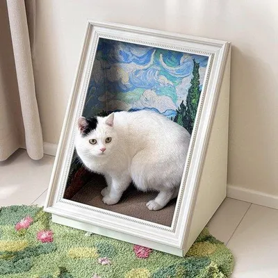 Productafbeelding van Kunstkattenhuis met binnenframe, krabplank en groot nestje voor kittens