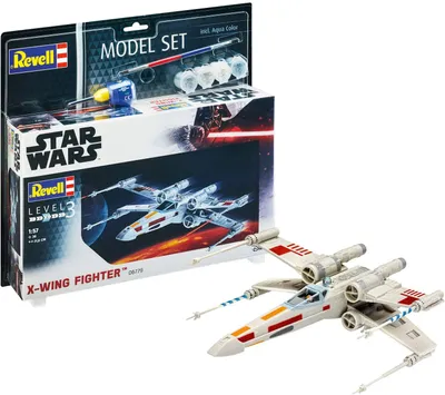 Produktbild von Revell Model Set X-Wing Fighter, Star Wars Raumschiff, Modellbausatz mit Farben und Kleber, 38 Teile, ab 10 Jahren, 66779