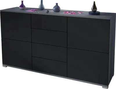 Produktbild von Vladon Sideboard Rova V1, Kommode mit 4 Türen und 4 Schubladen, Anthrazit matt/Schwarz matt (138,5 x 75,5 x 35)