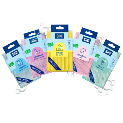Productafbeelding van SINI Microvezeldoekjes, 5-delige set, groot verpakking – Premium schoonmaakdoekjes voor keuken, badkamer, ramen, toilet en algemeen gebruik – Zeer absorberend en zonder strepen, 30x30 cm, gemaakt van gerecycled materiaal