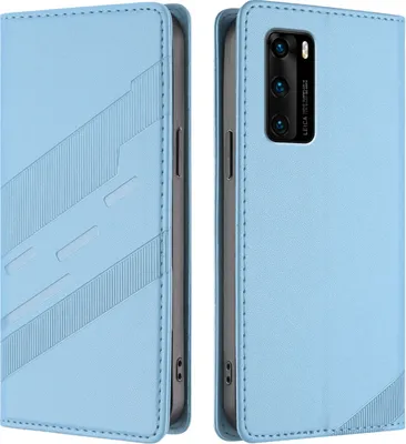 Produktbild von Hülle für Huawei P40, Kunstleder Brieftaschen Handyhülle mit Kartenfach und Standfunktion Hellblau
