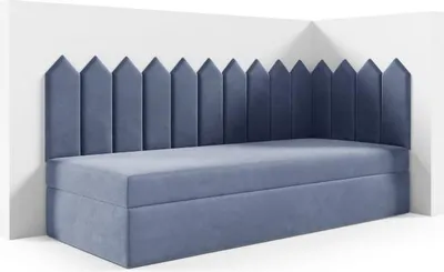 Produktbild von LIKMA Kinderbett 90x200 cm Blau Bett mit Bettkasten Jugendbett Polsterbett Kopfteil Velvet Stoff