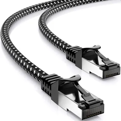 Produktbild von deleyCON 2m CAT7 LAN Kabel - Netzwerkkabel mit Kupfer & Nylonmantel - AWG27 600 MHz 10 Gbit/s S-FTP (PIMF) RJ45 Patchkabel Ethernetkabel für Internet DSL Router - Schwarz
