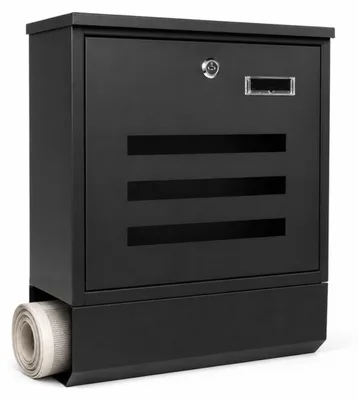 Produktbild von Relaxdays Briefkasten mit Zeitungsfach, HxBxT: 40 x 35 x 12,5 cm, Sichtfenster, Namensschild, 4 Schlüssel, schwarz, KI-generiertes Bild