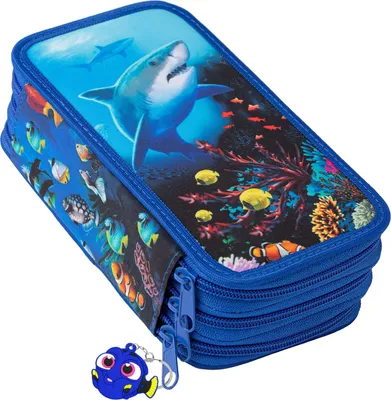 Mäppchen Federtasche 3 Fach, Federmäppchen Schüleretui, Schlamperbox, Stiftemappe mit 3 Reißverschluss-Fächern, Hei Ocean [150]