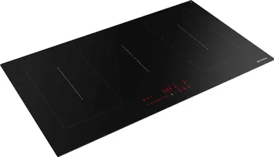 A black induction hob with red digital controls.
