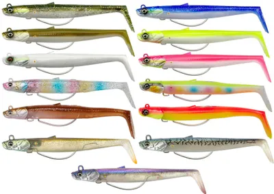 Produktbild von Savage Gear Sandeel V2 weedless - 2 Gummifische + 1 Jigkopf, Größe / Gewicht / Farbe:11.5cm / 22g / Clear Sandeel