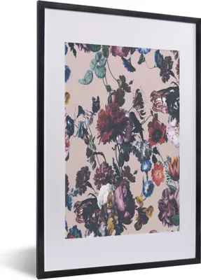Produktbild von MuchoWow® MuchoWow® Gerahmtes Poster Blumen - Muster - Vintage 40x60 cm - Poster mit zchwarzem Bilderrahmen - Poster in Rahmen