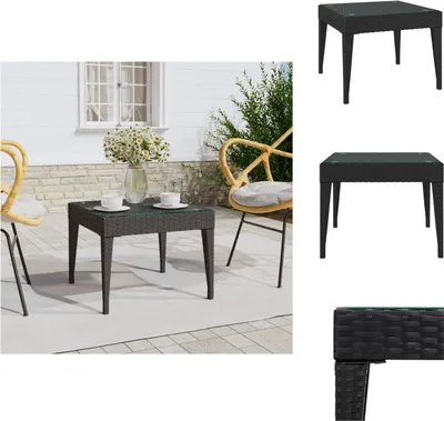 Produktbild von vidaXL Beistelltisch Schwarz 50x50x38 cm Poly Rattan und Hartglas - Beistelltische