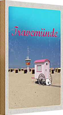 Produktbild von Holzschild Reise 20x30cm Travenmünde Strand Strankörbe