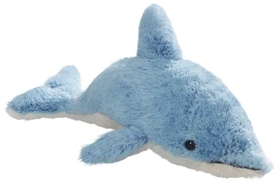 A plush toy dolphin on a white background.