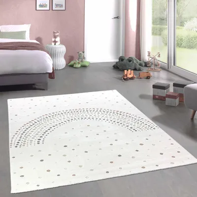 Zdjęcie produktu dla Czarujący dywan dziecięcy z efektem 3D w tęczowe kropki w kolorze kremowym Rozmiar - 240 x 340 cm