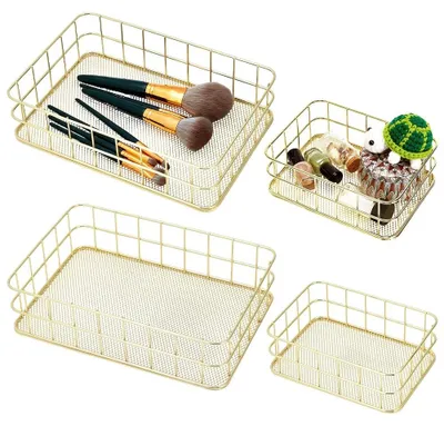 Image de Lot de 4 paniers de rangement en métal doré