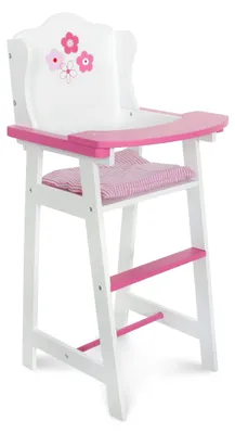 Image de Chaise haute pour poupées en bois blanc/rose
