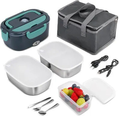 Image de Boîte à lunch électrique - Réchauffeur de nourriture - Repas chaud en déplacement - Alimentation 3-en-1 - 15 litres - Gris