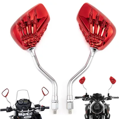 Produktbild von Motorrad Rückspiegel CNC Aluminium 10mm 8mm 360° Drehbar Totenkopf Rot E-