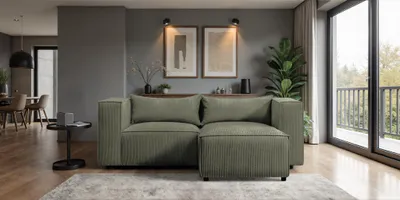 Image de Canapé d'angle en L Modulo, tissu Lincoln, Olive, droite