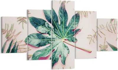 Produktbild von Bild auf Leinwand - Leinwandbild - 5 Teile - Blatt Tropisch Palme - 125x70cm - Wand Bild - Wanddeko - Wandbilder - Leinwanddruck - Bilder - Wanddekoration - Leinwand bilder - Wandbild - EA125x70-4314