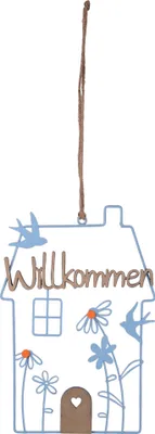 Produktbild von UNUS® Willkommensschild Haus Aufhänger Metall, Blumenmuster, blau