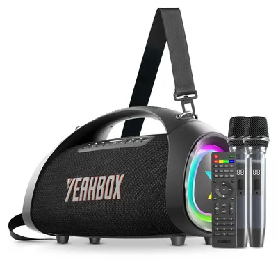 Obrázok produktu pre Bluetooth reproduktor pre karaoke – 300 W, s 2 mikrofónmi, vhodný na vnútorné aj vonkajšie použitie