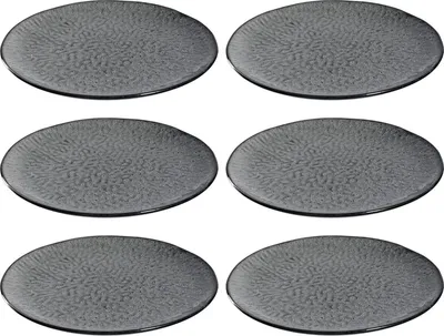 Produktbild von Leonardo Matera Keramik-Teller 6-er Set, spülmaschinengeeignete Speise-Teller, Essteller mit Glasur, 6 runde Steingut-Teller, Ø 27 cm, grau, 018565