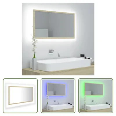 Produktbild von The Living Store LED-Badspiegel Sonoma-Eiche 80x8,5x37 cm Acryl