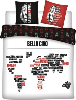 Obrázek produktu pro La Casa De Papel povlak na přikrývku bella ciao - Bavlna - Černá/bílá