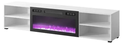 Zdjęcie produktu dla Cama Szafka RTV POLO 180x33x39 biały + kominek czarny, Biały, Płyta wiórowa, Biały, Płyta wiórowa, 2 pół., Laminat