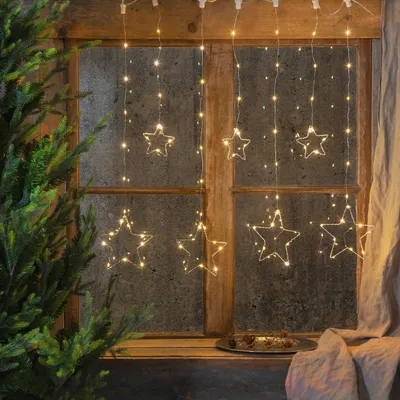 Image de Rideau lumineux Dew Drop Stars Goutte de rosée LED secteur blanc chaud